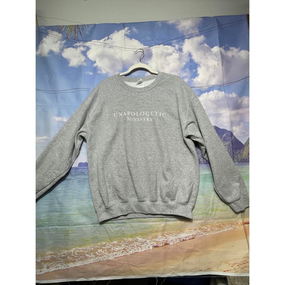 Gildan Women's Heavy Blend Gray Unapologetic Ministry Sweatshirt Size L